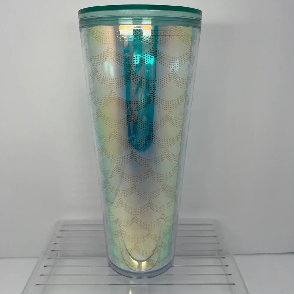 Starbucks Iridescent Scale Tumbler Venti 24 oz Cold Cup Green Lid No‎ Straw